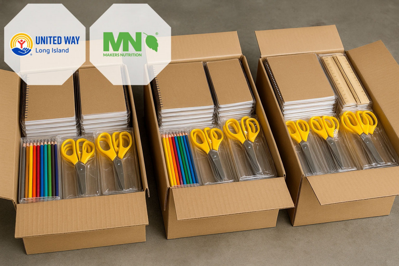 Makers Nutrition Hosts In-Office School Supply Drive to Support United Way of Long Island’s Stuff-A-Bus Program