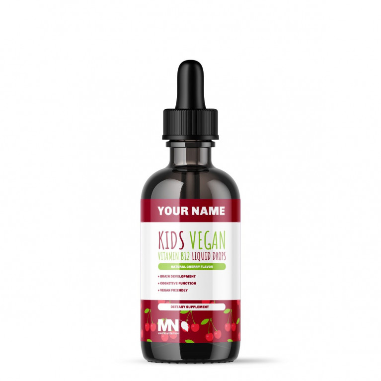 Kids Vegan Vitamin B12 Liquid Drops w/Methylcobalamin 3,000 mcg - Natural Cherry Flavor
