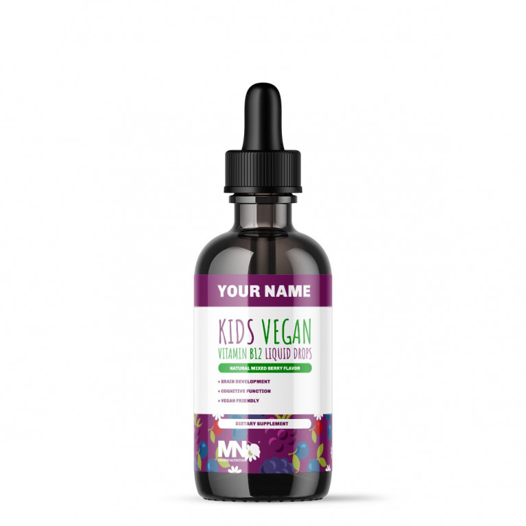 Kids Vegan Vitamin B12 Liquid Drops w/Methylcobalamin 3,000 mcg - Natural Mixed Berry Flavor
