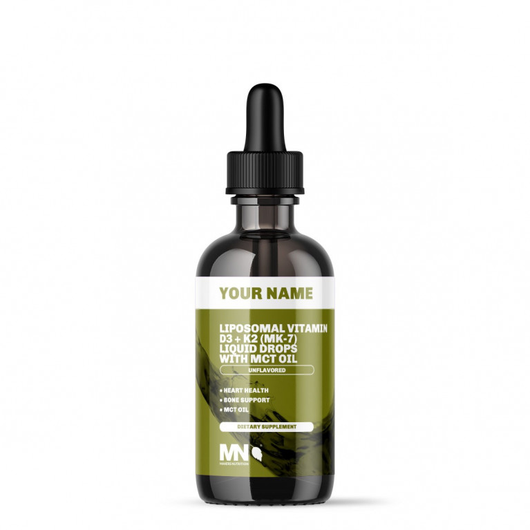 Liposomal Vitamin D3 + K2 (MK-7) Liquid Drops with MCT Oil - Unflavored