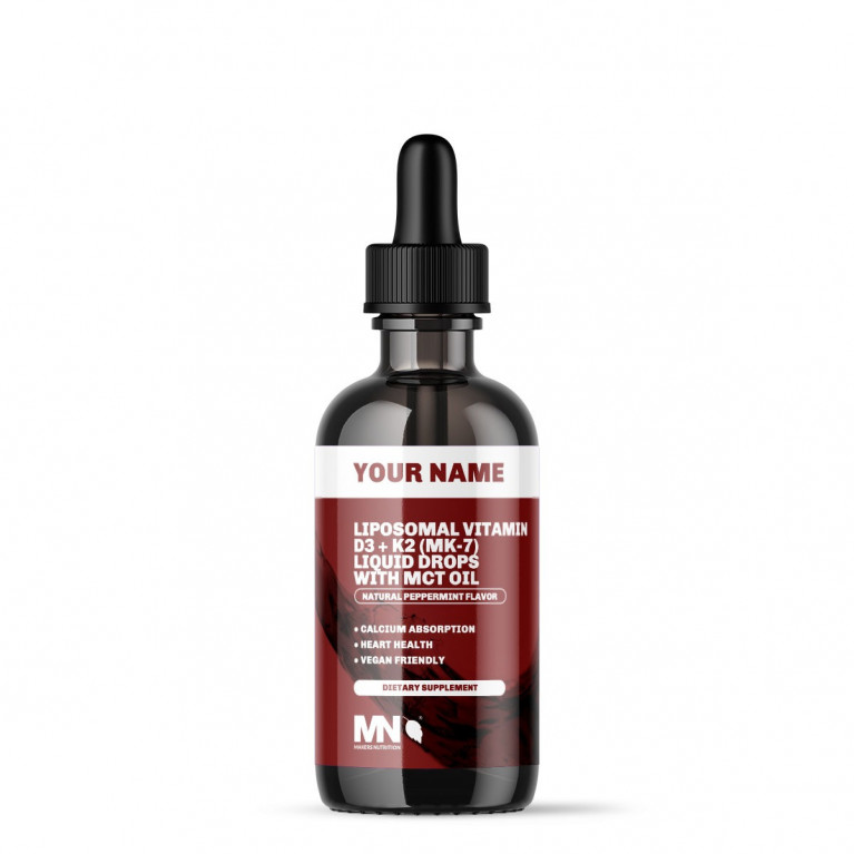 Liposomal Vitamin D3 + K2 (MK-7) Liquid Drops with MCT Oil - Natural Peppermint Flavor
