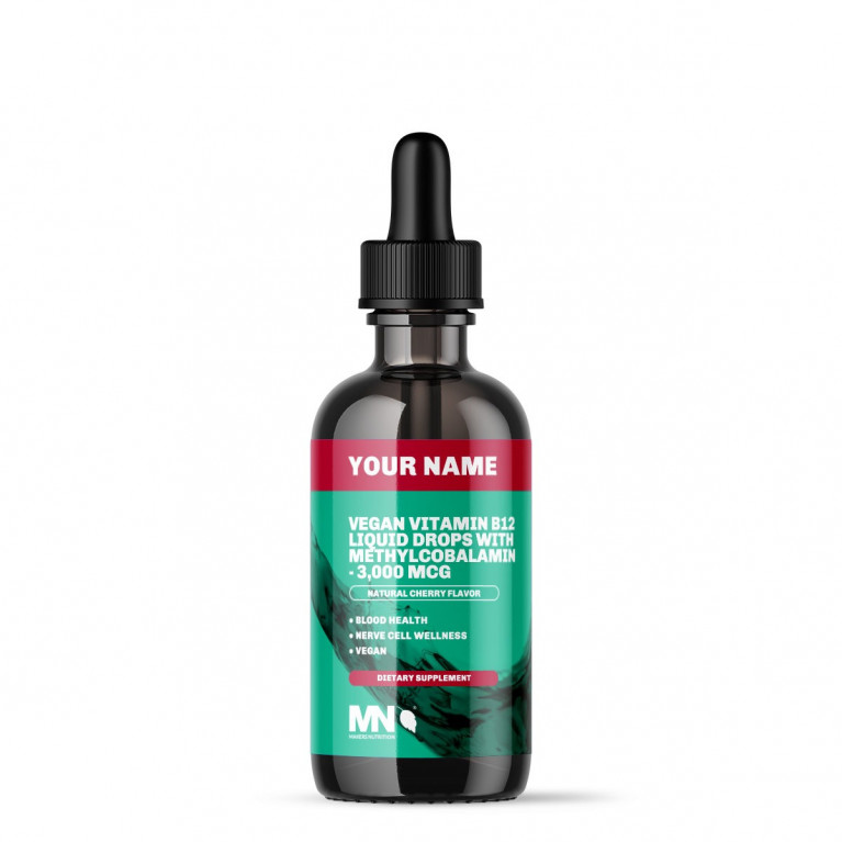Vegan Vitamin B12 Liquid Drops with Methylcobalamin - 3,000 mcg - Natural Cherry Flavor