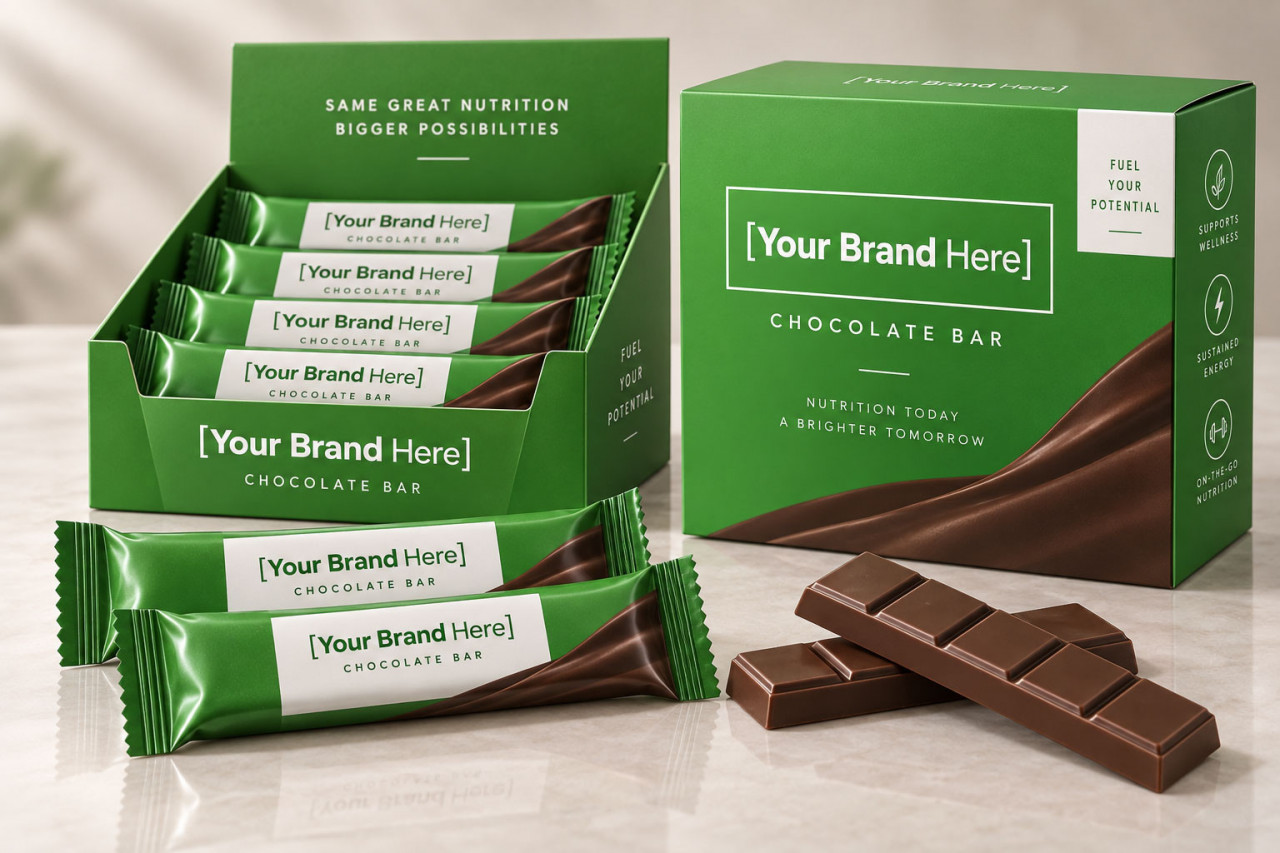 Chocolate supplements in custom branded packaging